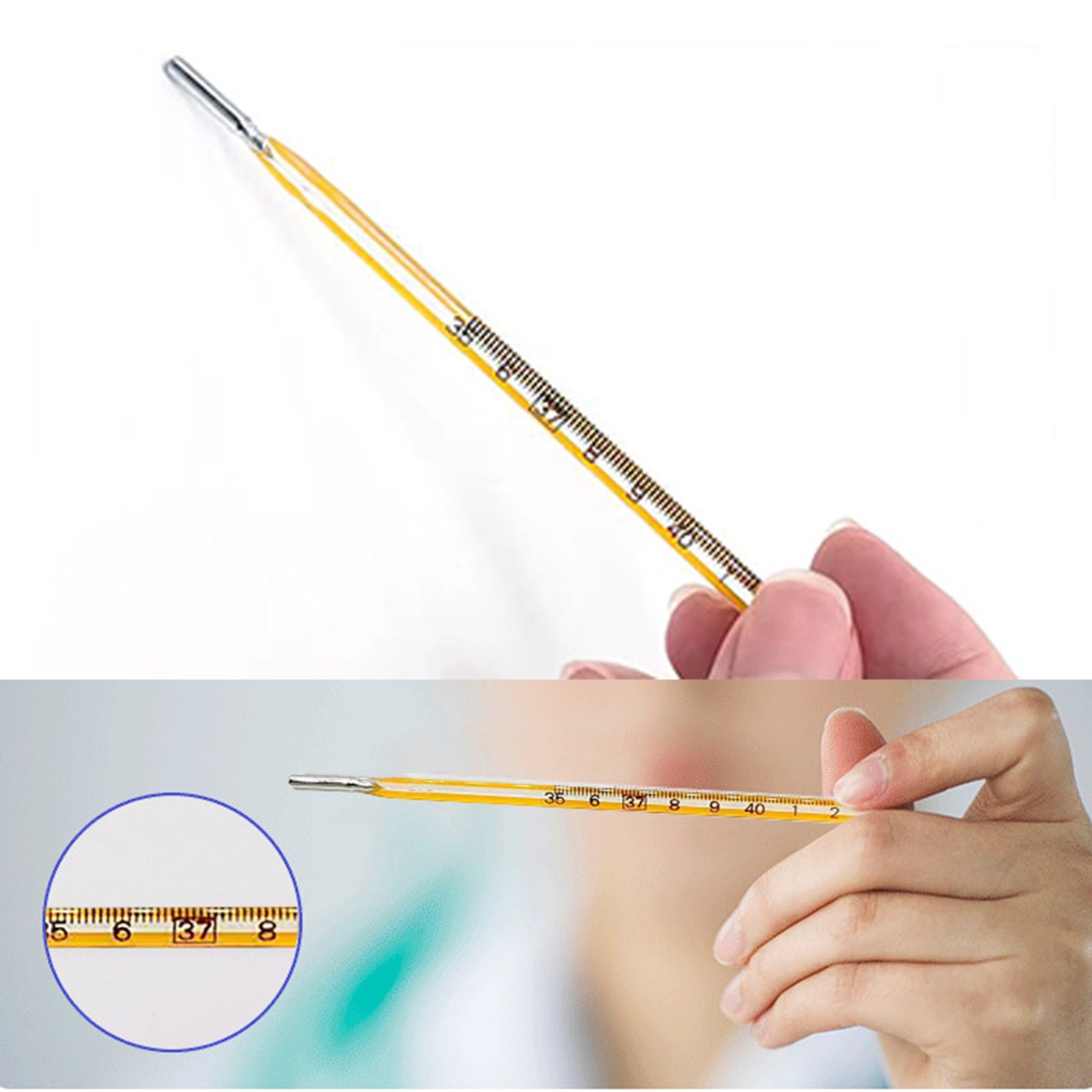 Glass Oral Thermometer for Adults and Kids, Fast-Reading Axillary Temperature Measurement - Accurate Fever Indicator for Home and Clinic Use